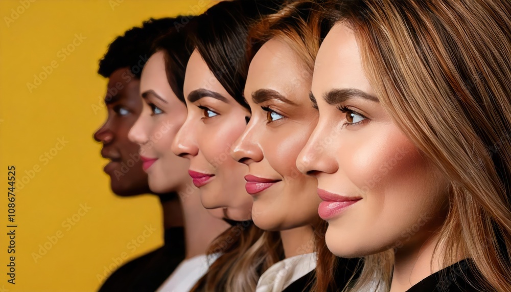 Global diversity- Side-shot portrait showing individuals of various ethnic backgrounds, Global diversity- Side-shot portrait showing individuals of various ethnic backgrounds,