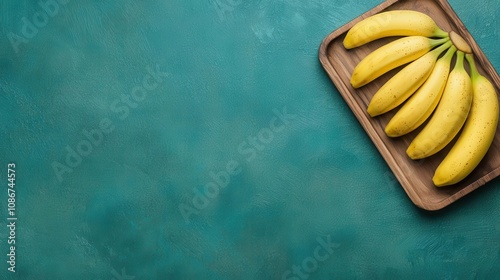 Fresh bananas on a rustic wooden board, healthy energyfilled snack photo
