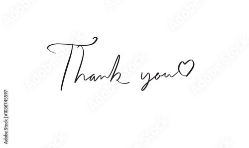 Thank you text script calligraphy hand written love heart black color message phrase gratitude card banner word icon communication print retro vintage business event drawing thank you banner graphic 