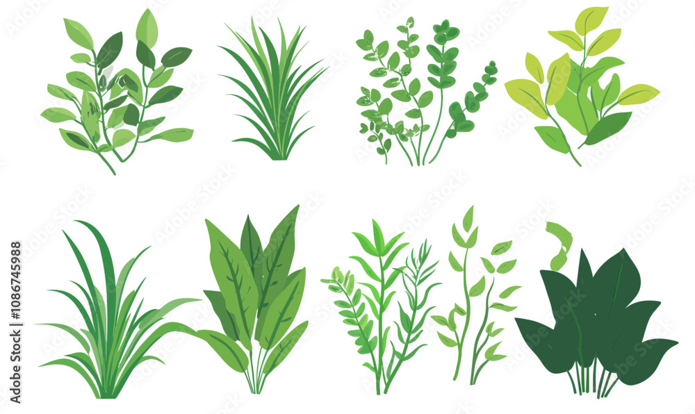 Fototapeta premium Green Foliage Eco Design Vector Set for Living Wall Concepts and Sustainable Projects