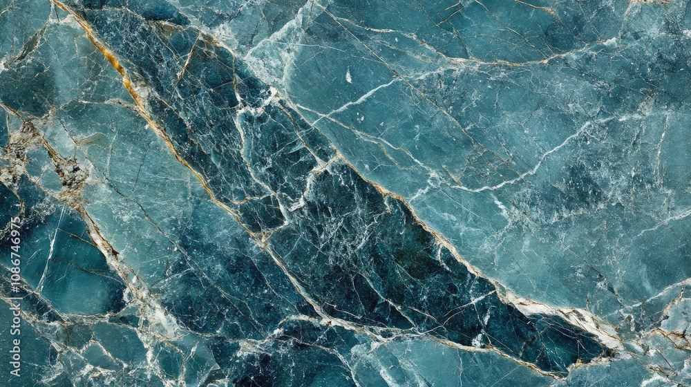 Fototapeta premium Textured Surface of Metamorphic Stone Featuring Aqua Tones and Intricate Veins, Ideal for Backgrounds, Patterns, and Natural Elegance in Design Projects