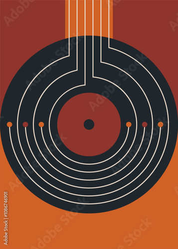 Vinyl record with strings. Music poster in creative flat style.