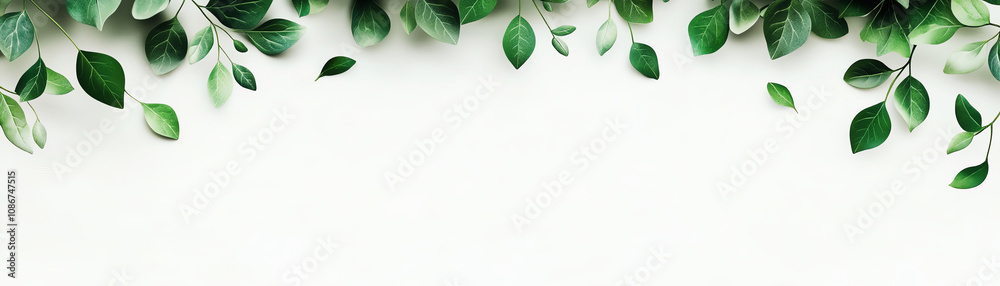 Fototapeta premium Green leaves on white background.