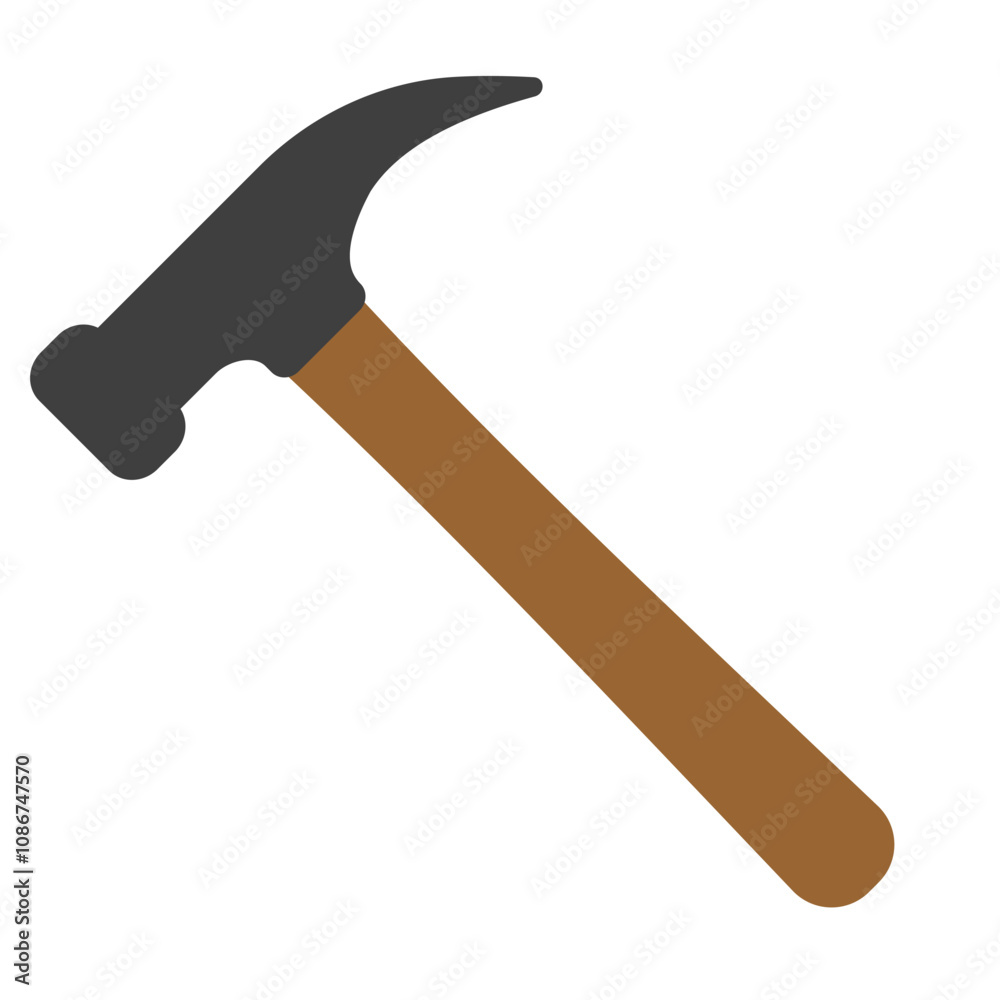 Icon hammer with brown wooden handle and black metal head Icon hammer with brown wooden handle and black metal head