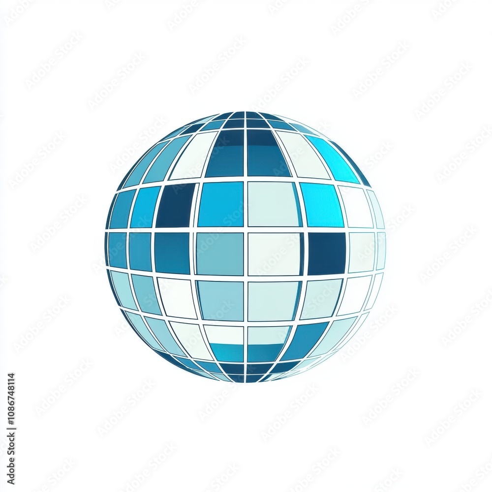 Abstract geometric sphere composed of blue and turquoise squares, depicting a modern and futuristic digital representation of global connectivity and technology. Abstract geometric sphere composed of blue and turquoise squares, depicting a modern and futuristic digital representation of global connectivity and technology.