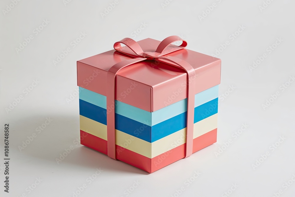 Obraz premium Vibrant Pastel 3D Gift Box in Coral Blue and Pale Yellow on White Background