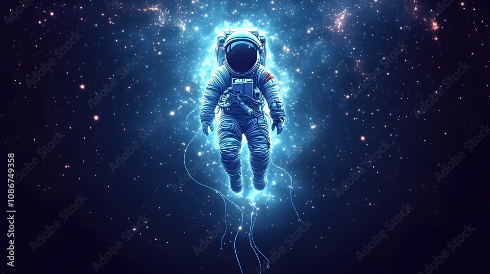an astronaut performing a spacewalk in front of a breathtaking view of a colorful nebula. spacewalk with a view of a colorful nebula, astronomy and space