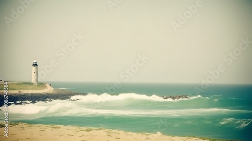 Coastal Lighthouse Stands Against Turbulent Ocean Waves