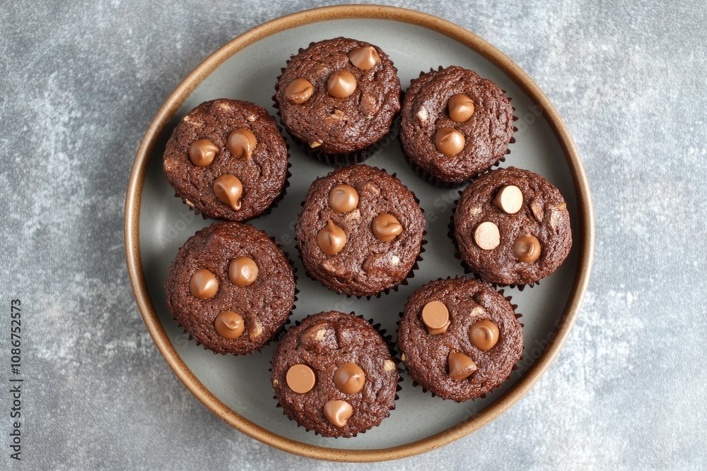 Delicious Chocolate Chip Muffins On A Plate Delicious Chocolate Chip Muffins On A Plate