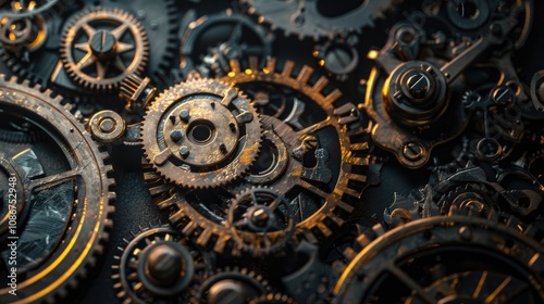 Clock mechanism Steampunk background with mechanical parts and gears. Close-up.