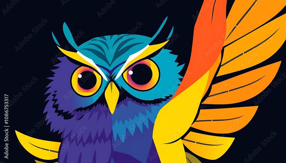 Obraz premium Colorful Owl with Wings Spread,