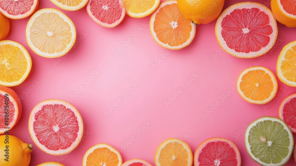 A vibrant arrangement of citrus fruits on a pink background, showcasing colorful slices including oranges, lemons, and grapefruits. A vibrant arrangement of citrus fruits on a pink background, showcasing colorful slices including oranges, lemons, and grapefruits.