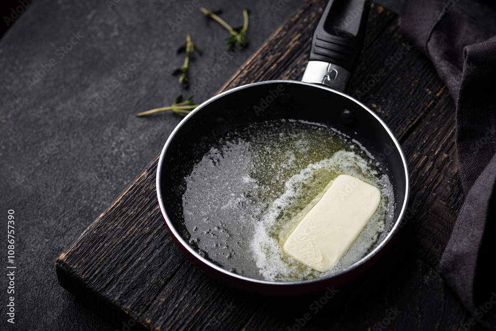 Fototapeta premium Melted butter on in iron pan