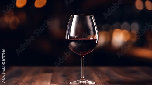 A Glass of Red Wine on Wooden Table