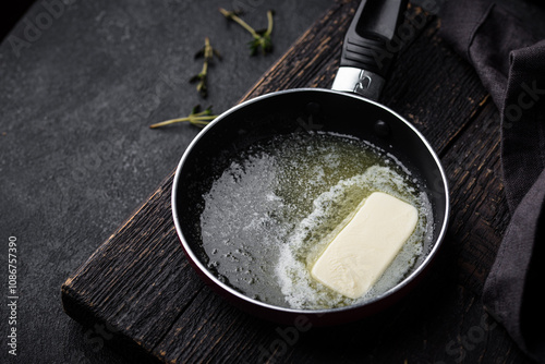 Melted butter on in iron pan