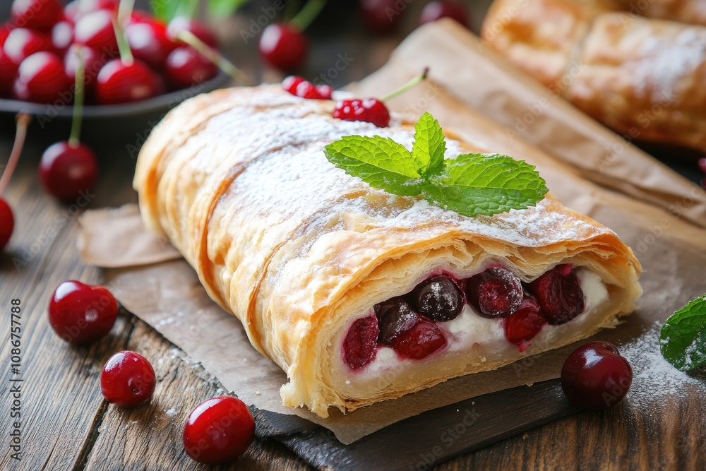 Delicious Cherry Strudel Pastry Dessert Sweet Treat Delicious Cherry Strudel Pastry Dessert Sweet Treat