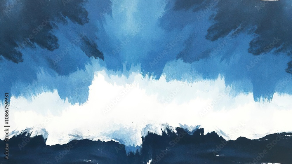 Blue and black abstract painting with white border, white, canvas, abstract Blue and black abstract painting with white border, white, canvas, abstract