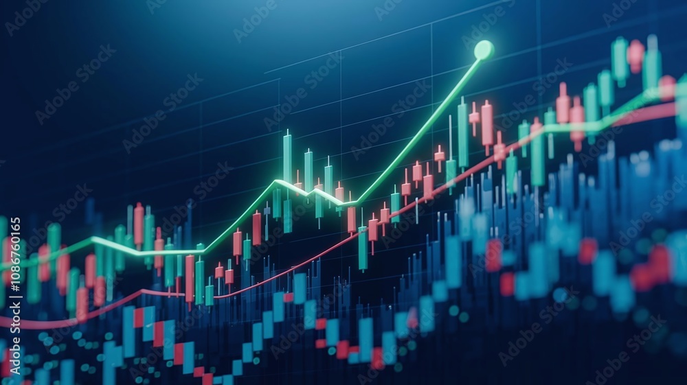 Close-up of a glowing green and red candlestick chart Close-up of a glowing green and red candlestick chart
