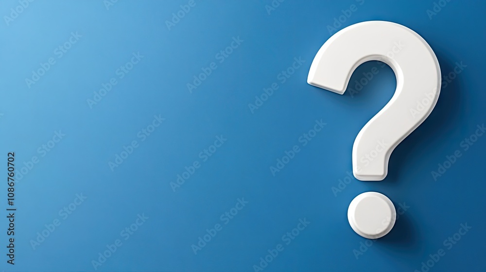 Elegant white question mark on a serene blue background symbolizes the search for answers without judgment or preconception Elegant white question mark on a serene blue background symbolizes the search for answers without judgment or preconception