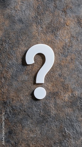Explore the mystery of uncertainty with a striking white question mark on a dark textured background for creative endeavors