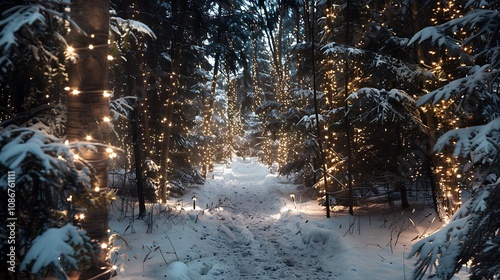 The beginning depicts a snowy nature rope leds are installed for lighting festive trees photo