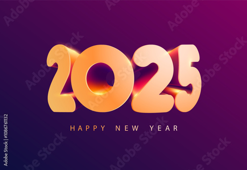 New year 2025. 3D numbering design. Bright greeting card design with calendar date.