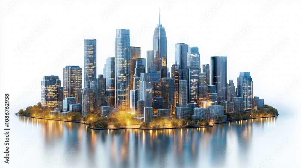 Modern skyscrapers of a smart city, futuristic financial district, graphic perspective of buildings and reflections - Architectural blue background for corporate and business brochure template Modern skyscrapers of a smart city, futuristic financial district, graphic perspective of buildings and reflections - Architectural blue background for corporate and business brochure template