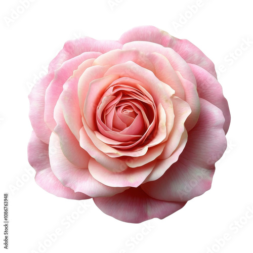 Top view a pink centifolia rose isolated on transparent background. photo