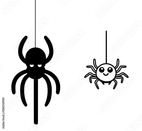 This Halloween Spider is hanging from their web. It is simple, clean, and black.