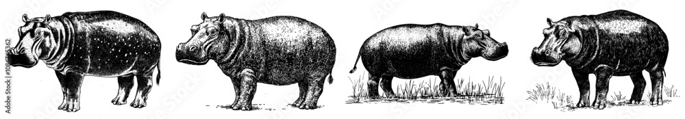 Fototapeta premium Branding element featuring a whimsical hippopotamus