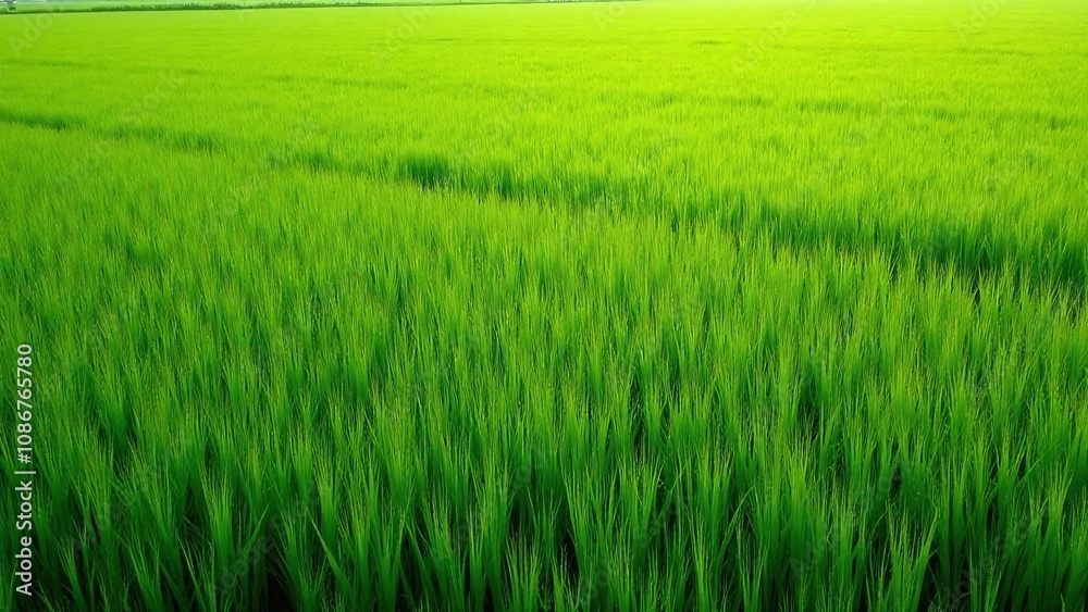 Lush green grassy field with uniform and deep green blades Lush green grassy field with uniform and deep green blades