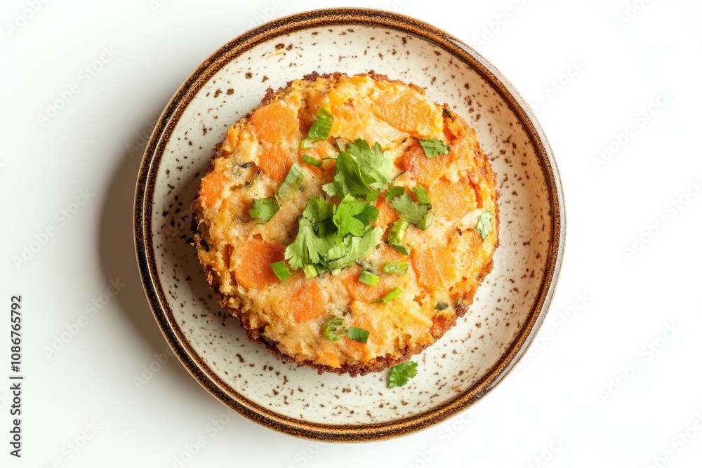Carrot and Cornmeal Cake Topped with Fresh Herbs