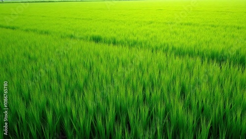 Lush green grassy field with uniform and deep green blades