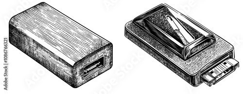 Isolated white flat illustration of USB flash drive, stick, thumbdrive for data, information storage. Mobile adapter. Gigabyte memory, computer pendrive, external device icon.