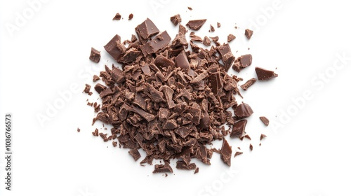Wallpaper Mural A pile of finely grated dark chocolate pieces on a white background, perfect for baking or decoration. Torontodigital.ca