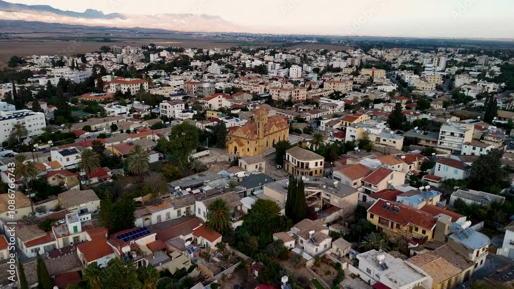 Aerial View Of Nicosia City And Greek Orthodox Church In Cyprus. - approach shot Aerial View Of Nicosia City And Greek Orthodox Church In Cyprus. - approach shot