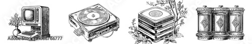 In a perspective view, a black and white LCD projector is illustrated.