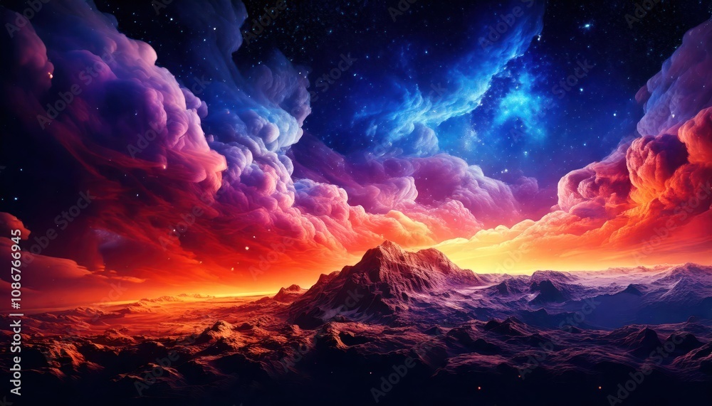 Naklejka premium Majestic Cosmic Clouds- A Celestial Odyssey 