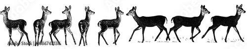 A set of deer silhouettes with a modern background design, isolated on a white background