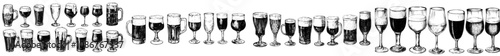 Glass pack of modern silhouette design, isolated background of beer silhouettes