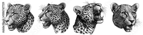 A leaping leopard roars with fierce anger and sharp teeth as we portray power and aggression in this sketch engraving generative ai raster illustration.