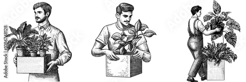 Fired employee carrying personal belongings after dismissal, layoff, job loss. Modern flat illustration isolated on white.