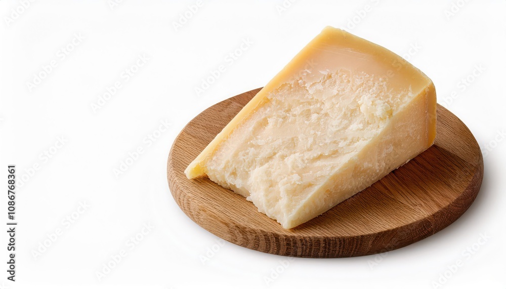 A flavorful wedge of aged cheese on a wooden cutting board white background. A flavorful wedge of aged cheese on a wooden cutting board white background.