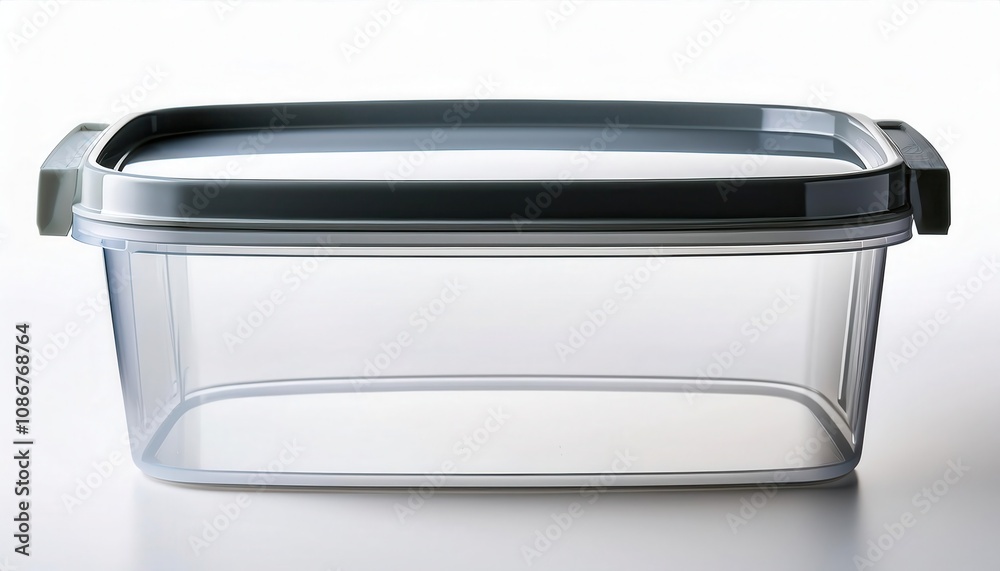 Transparent food container with a secure lid for kitchen storage. Transparent food container with a secure lid for kitchen storage.