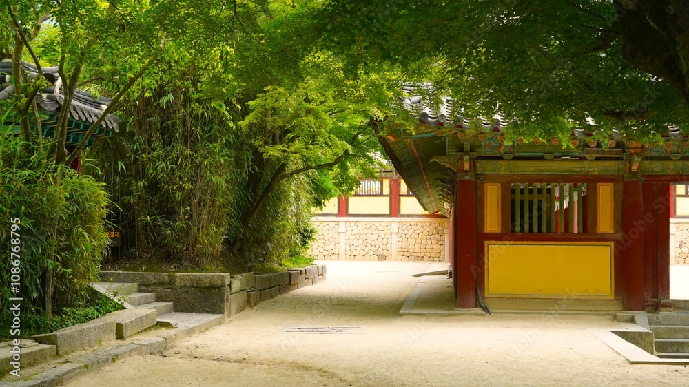 a green-covered Bulguksa building