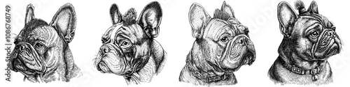 An image of a rebellious canine with a mohawk in a spiked collar. Sketch engraving illustration. Scratch board impersonation.