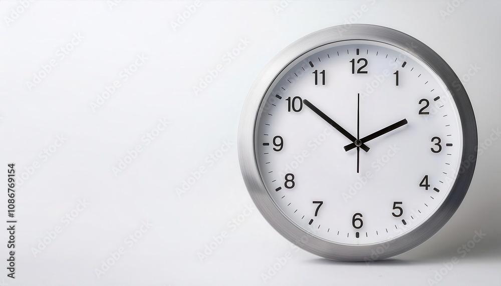 Minimalist wall clock with a silver frame and white background. Minimalist wall clock with a silver frame and white background.