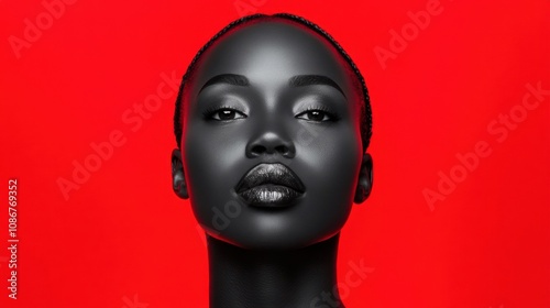 Striking portrait of a Black woman against a vibrant red background, AI