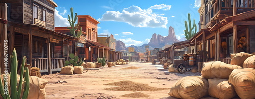 A wild west town with buildings dusty streets