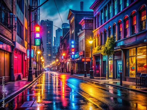 Captivating Low Light Photography of an Urban Scene with Soft Glows and Shadows Creating a Dreamy Atmosphere for Stock Image Use